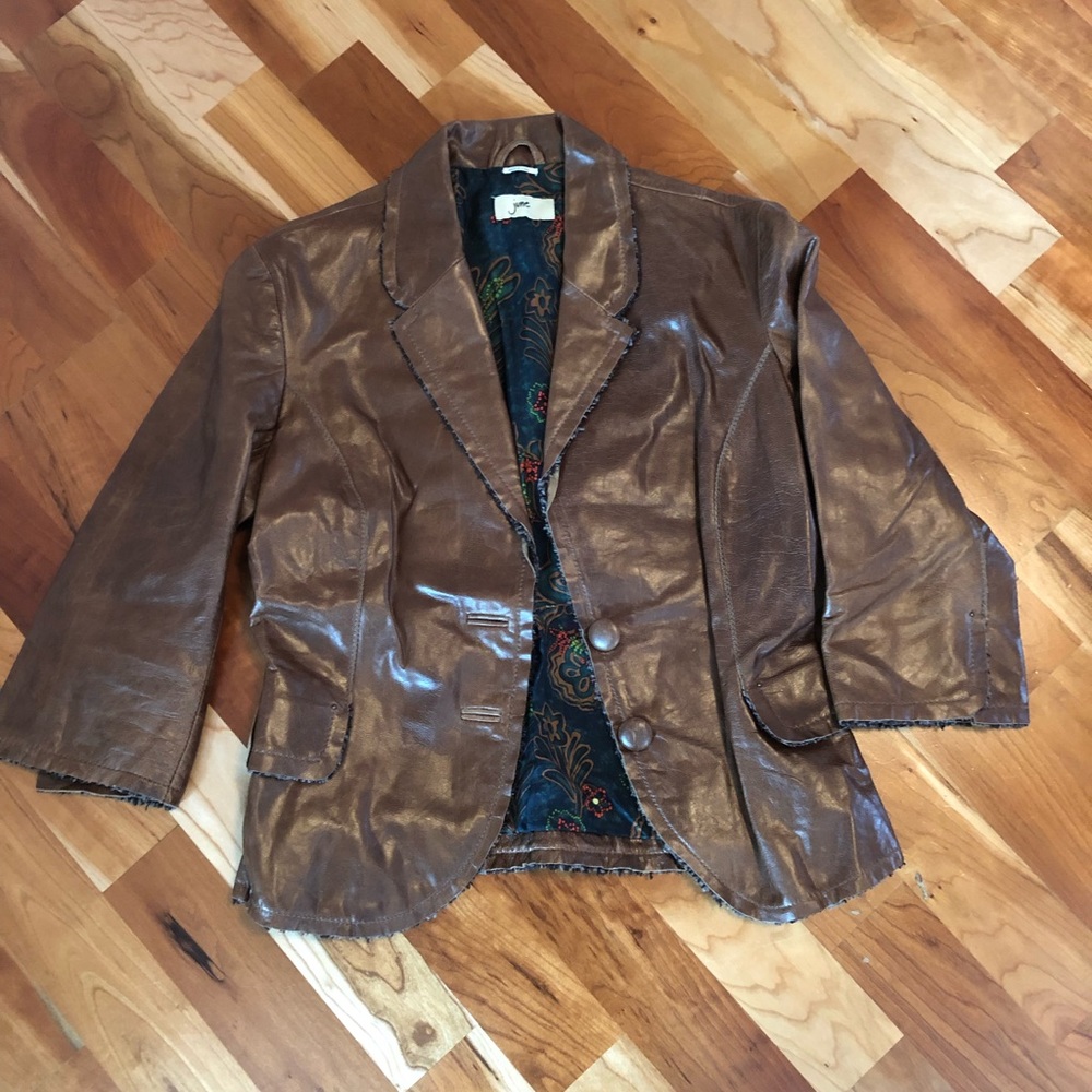 June brown leather blazer XS